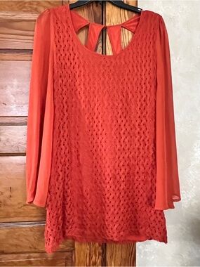 Cecio Women’s Retro Boho Sheer Flared Sleeve Dress Size L